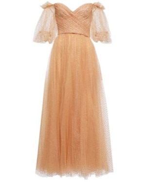 Monique Lhuillier Embellished Tulle Off-Shoulder Gown - Natural