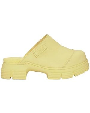 Ganni City Round Toe Slip-On Mules - Yellow