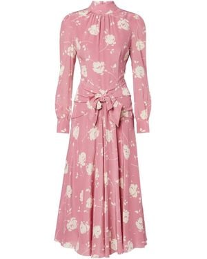 Alessandra Rich Bow-Detail Floral Silk Midi Dress - Pink