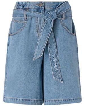 Pinko Wide-Leg Denim Bermuda Shorts With Belt - Blue