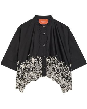La DoubleJ Crew Neck Embroidered Top - Black
