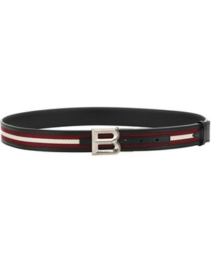Bally Logo-Buckle Stripe-Detailed Belt - White