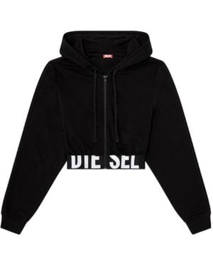 DIESEL Logo-Waistband Zip-Up Cropped Cotton Hoodie - Black