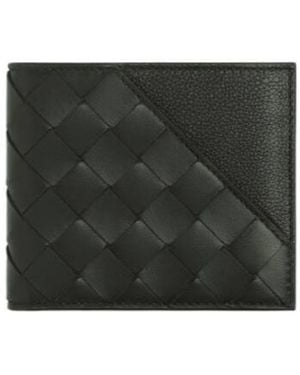 Bottega Veneta Intrecciato Diagonal Bi-Fold Wallet - Black