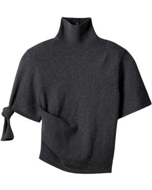 Jacquemus Mock-Neck Short-Sleeve Knit Top - Black