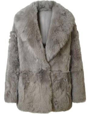 Blancha Long-Sleeved Leather Jacket - Grey