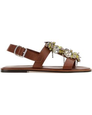 Dries Van Noten Embellished Strap Flat Sandals - Brown