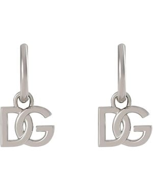 Dolce & Gabbana Dg Logo Pendant Hoop Earrings - White