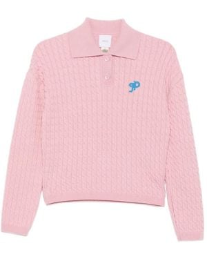 Patou Jp Cable-Knit Polo Sweater - Pink