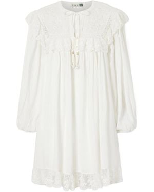 RIXO London Inez Floral-Embroidered Lace-Trimmed Cotton Mini Dress - White
