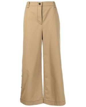 MSGM High-Waisted Buttoned Cropped Trousers - Natural