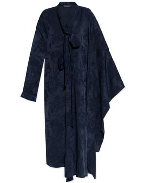 Balenciaga Floral Print Tied-Neck Dress - Blue