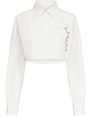 Area Embellished Rosette Poplin Cropped Shirt - White