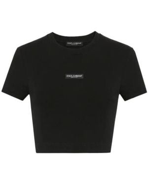 Dolce & Gabbana Logo Patch Cropped T-Shirt - Black
