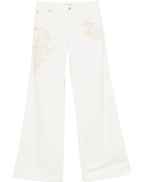 ERMANNO FIRENZE Lace-Embroidered Flared Pants - White