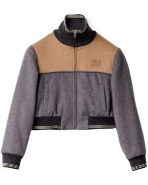 Miu Miu Zip-Up Cropped Jacket - Grey
