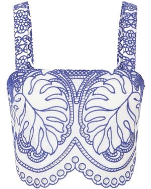 Borgo De Nor Broderie Anglaise Poplin Top - Blue