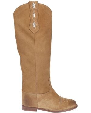 Via Roma 15 Embroidery Panel Boots - Brown