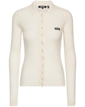 ROTATE BIRGER CHRISTENSEN Ribbed Button-Up Knitted Top - White