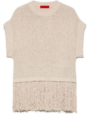 MAX&Co. Tweed Sweater With Tassels - Natural