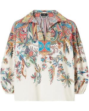 Etro Floral Print Cotton Poplin Shirt - White