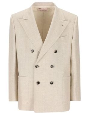 Valentino Double-Breasted Long-Sleeved Blazer - Natural