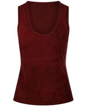 Max Mara Suede-Panelled Scoop-Neck Tank Top - Red