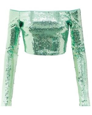 David Koma Sequined Off-Shoulder Crop Top - Green