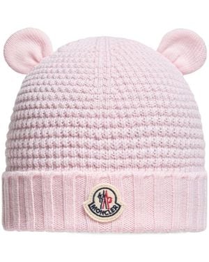 Moncler Wool Beanie With Teddy Bear Ears - Pink