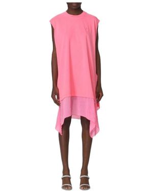 DIESEL Logo-Embroidered Asymmetric-Hem T-Shirt Dress - Pink