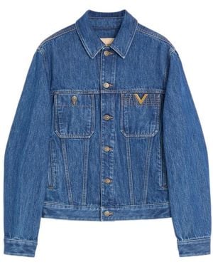Valentino Plaque Button-Up Denim Jacket - Blue