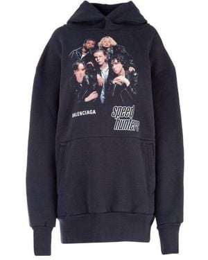 Balenciaga Printed Hooded Hoodie - Blue