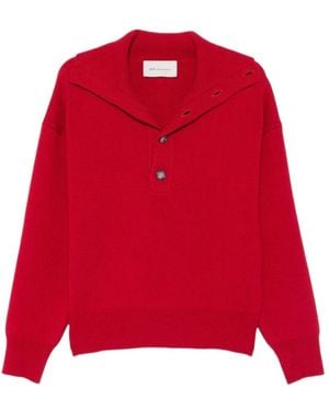 Ami Paris Ami Buttoned Funnel-Neck Sweater - Red