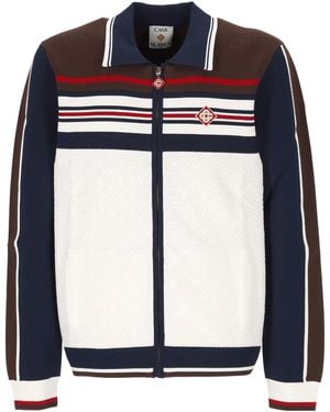 CASABLANCA Striped Zip Polo Cardigan - Blue