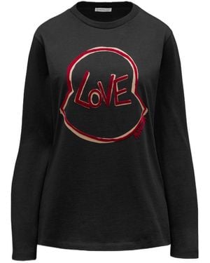 Moncler Love-Print T-Shirt - Black