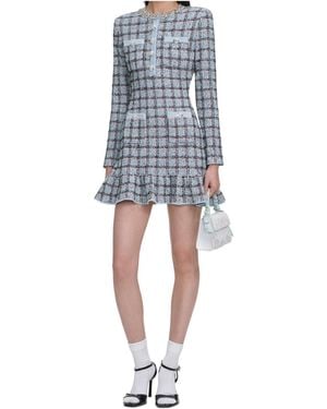 Self-Portrait Check Knit Mini Dress - Blue