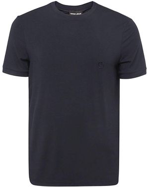 Giorgio Armani Logo Embroidered Crewneck T-Shirt - Blue