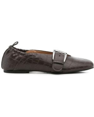 Ganni Leather Ballet Flats - Brown