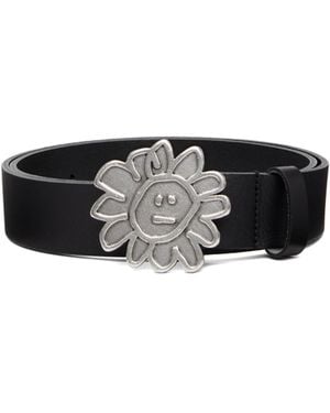 sunflower Flower-Buckle Leather Belt - Black