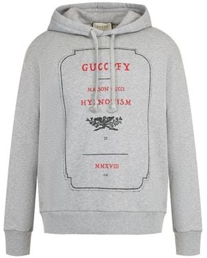 Gucci Printed Hooded Hoodie - Gray