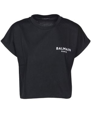 Balmain Logo Printed Cropped T-Shirt - Black