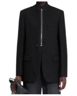 MM6 by Maison Margiela Long Sleeve Zip-Front Blazer - Black