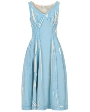 Marni Light Screen-Printed Denim Midi Dress - Blue