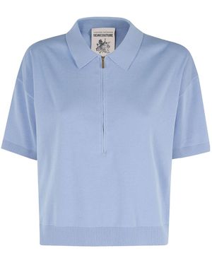 Semicouture Ambre Zipped Polo Top - Blue