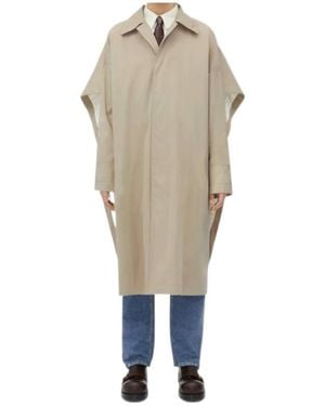 Bottega Veneta Cotton Silk Cape Trench With Check Lining - Natural