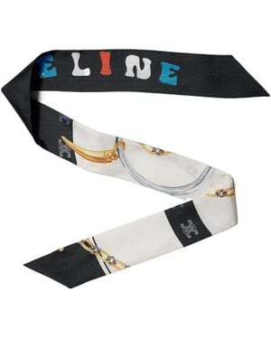 Celine Patterned Silk Scarf - Black