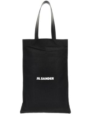 Jil Sander Logo-Print Large Open Top Tote Bag - Black
