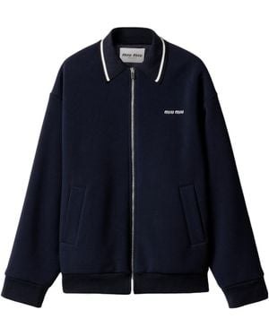 MiuMiu Kid Mohair Zipper Blouson Jacket ブルゾン 光沢 ロゴ Miu Miu Embroidered Single-Breasted Kid Mohair Jacket in