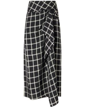 Erdem Draped Checked Crinkled-Satin Midi Skirt - Black