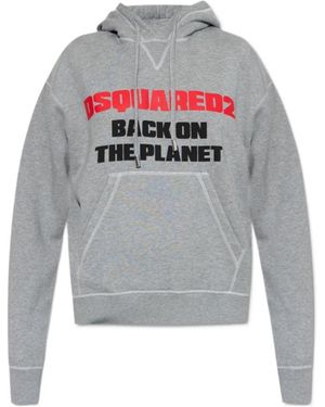 DSquared² Slogan-Printed Drawstring Hoodie - Gray